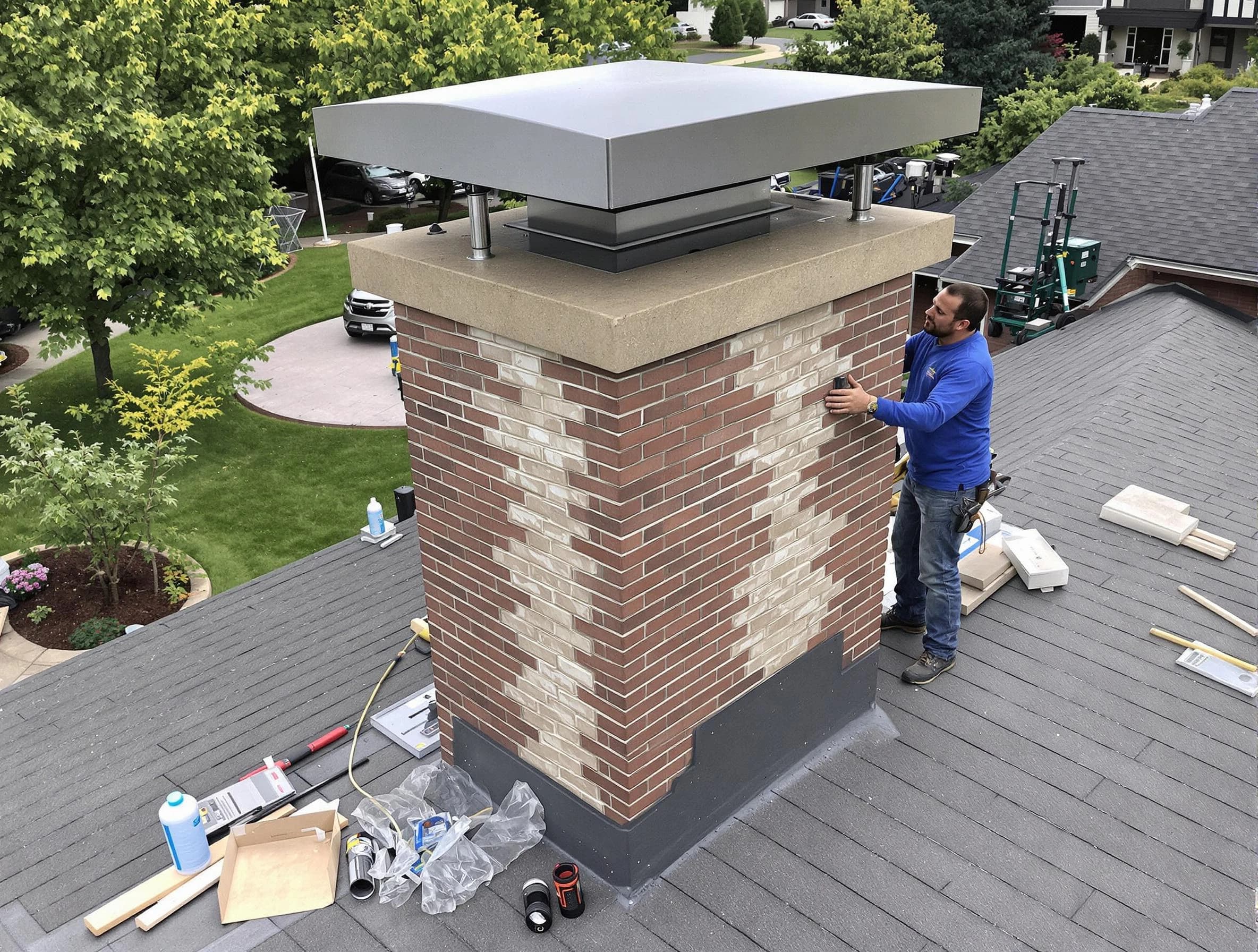 Clearfield Chimney Sweep team working on a custom chimney remodel in Clearfield, UT
