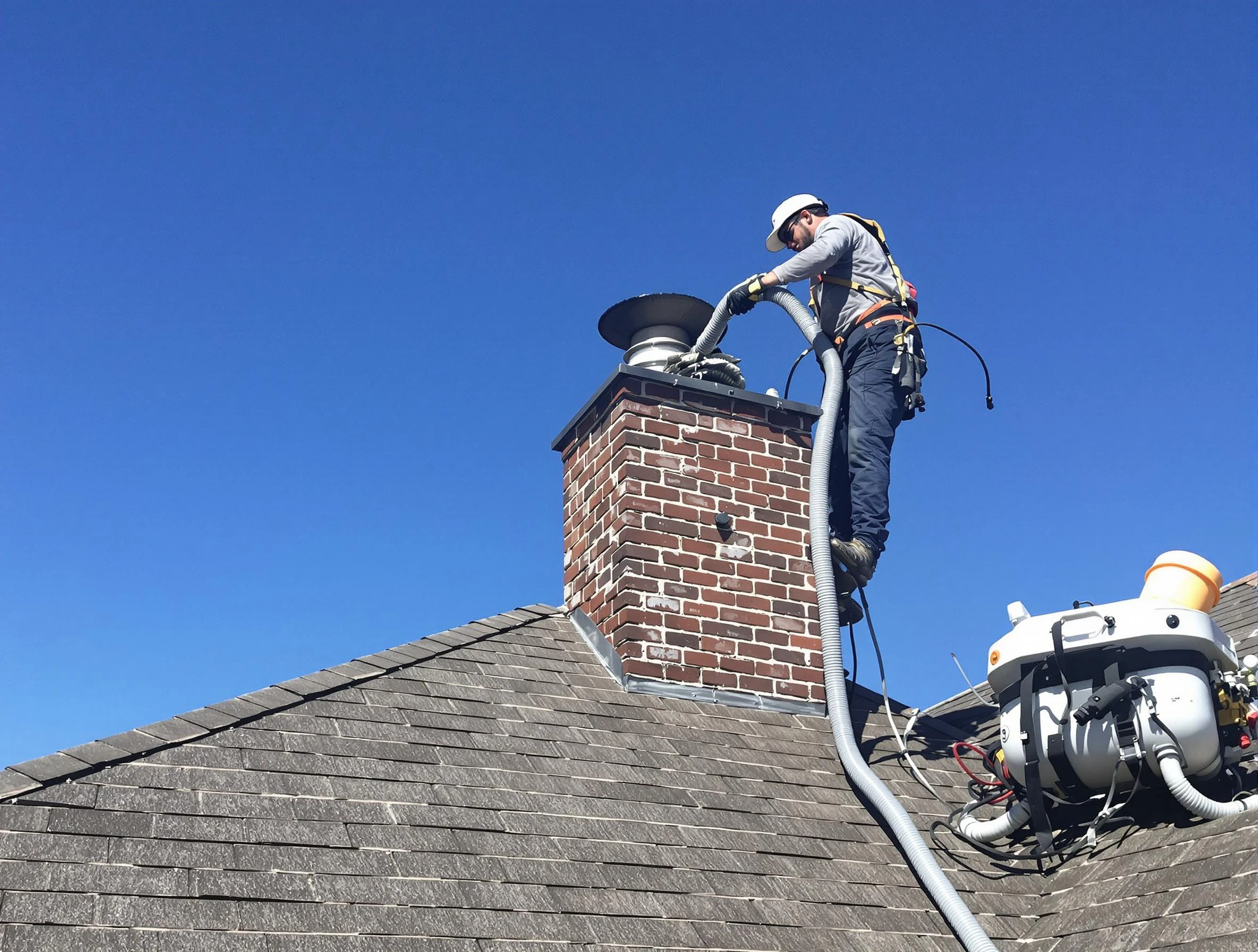 Dedicated Clearfield Chimney Sweep team member cleaning a chimney in Clearfield, UT