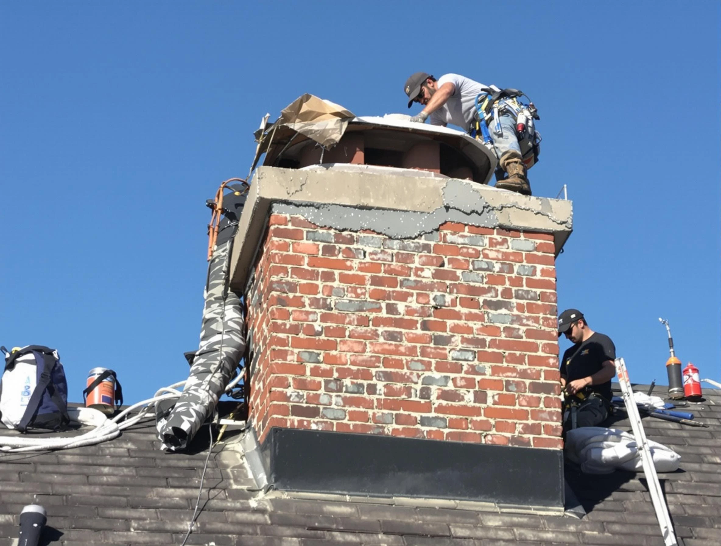 Clearfield Chimney Sweep installing a custom chimney crown in Clearfield, UT